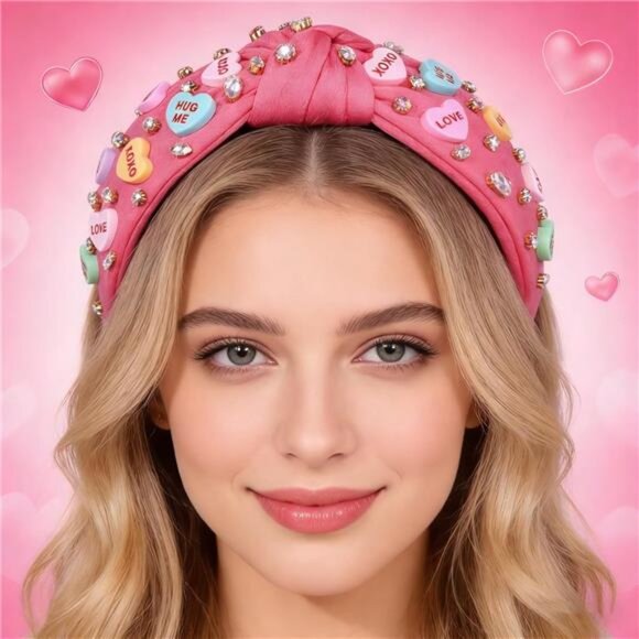 Women\'s Love Heart Headband Jeweled Crystal Rhinestone Knotted Hairband main image 4